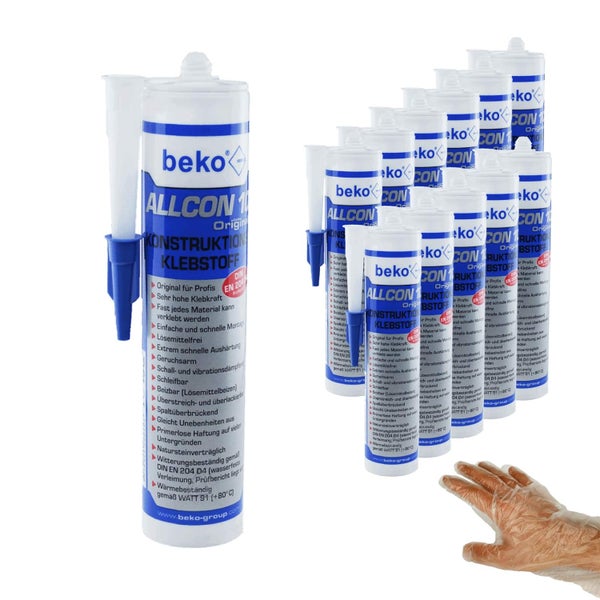 12x Allcon 10 Konstruktionsklebstoff - Verbindet nahezu alle Materialien - Artikel-Nr. 260 100 150