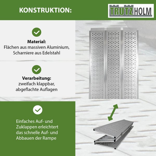 DREIBREIT by TRUTZHOLM Alu Auffahrrampe 215 cm 3-fach klappbar 1020 kg gelocht Verladerampe Rampe