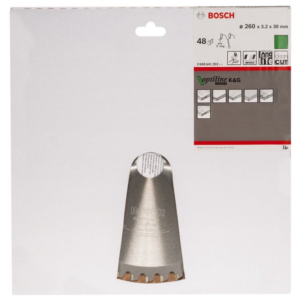 Bosch Kreissägeblatt Optiline Wood für Kapp- und Gehrungssägen, 260 x 30 x 3,2 mm, 48 - 2608641202