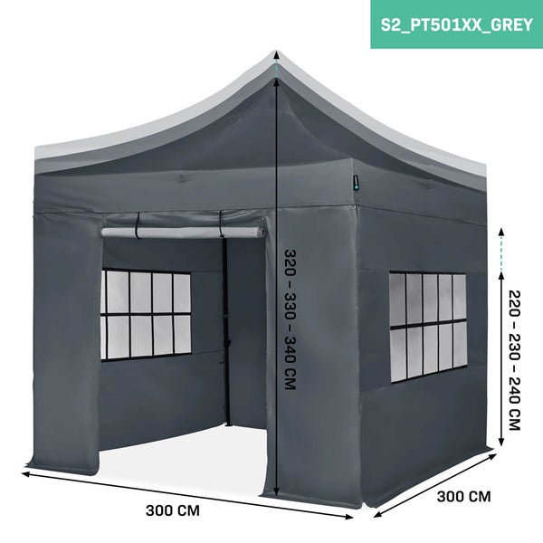 VONROC Pavillon 3x3m wasserdicht stabil - Partyzelt EasyUp System [3Min Aufbau] Popup Faltpavillon modular erweiterbar als Festival Zelt, Gartenpavillon