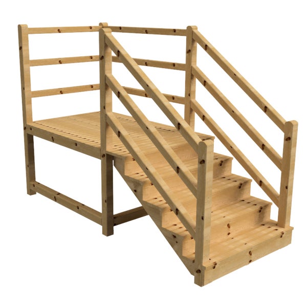 Holzterrasse mit Treppe und Geländer