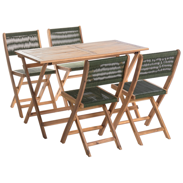 Klappstuhl aus Holz mit geflochtener Sitzfläche und Rückenlehne