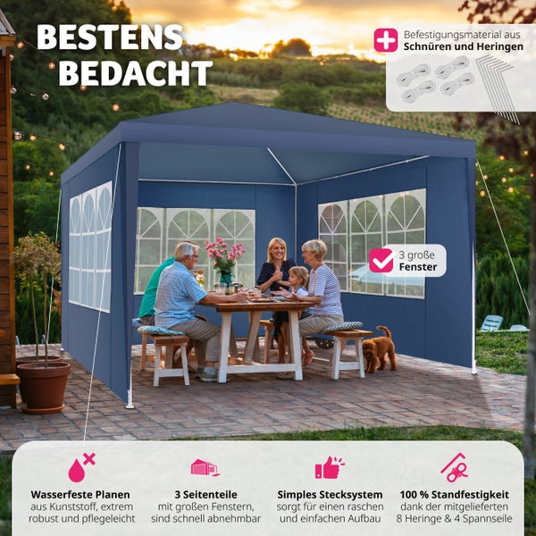 Pavillon tectake Baraban inklusive Spannseile und Heringe 3 x 3 m blau