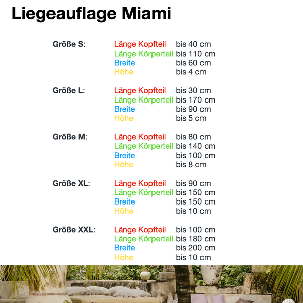 Lulu-Belle Liegeauflage Miami Größe XL | nach Maß – Individuelle Größe & Farbe | Perfekte Passform für Ihre Sonnenliege | Maßgefertigte Liegeauflage Sitzauflage | Länge bis 240 cm, Breite bis 150 cm, Höhe bis 10 cm