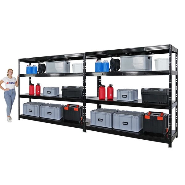 PROREGAL Mega Deal 2x Profi Schwerlastregal Rhino HxBxT 180x200x60cm 4 Stahlplatten-Ebenen Fachlast 500kg Schwarz