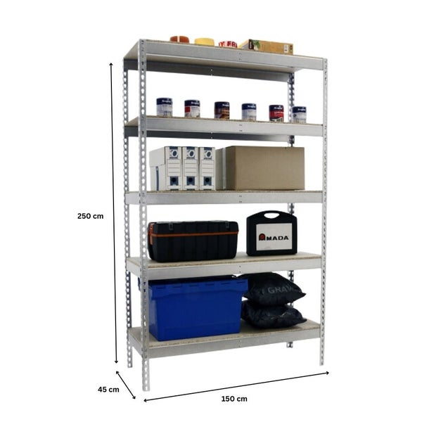 PROREGAL Schwerlastregal Giant Wood Yeti Five HxBxT 250 x 150 x 45 cm Fachlast 400 kg Verzinkt