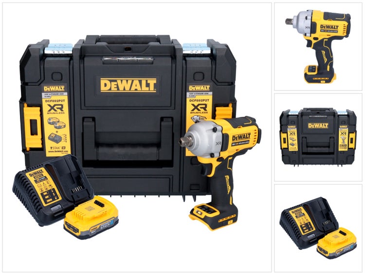 DeWalt Akku Schlagschrauber DCF892P2T Set mit Koffer, Ladegerät und Akku für professionelle Anwendungen.