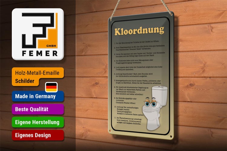 Blechschild Spruch 20x30cm Kloordnung Toilette WC Regeln