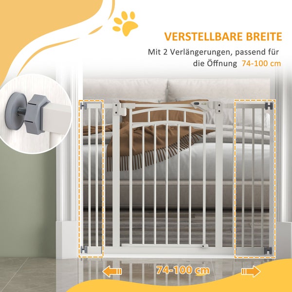 PawHut Türschutzgitter, 74-100L x 4B x 76H cm, Stahl, PA, Weiß