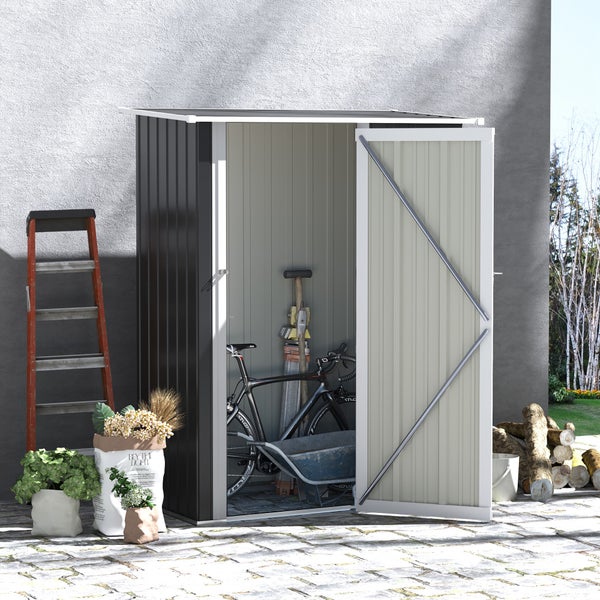 Outsunny Gerätehaus, Gartenhaus mit Tür, Outdoor, 142 x 84 x 189 cm, Stahl, Dunkelgrau