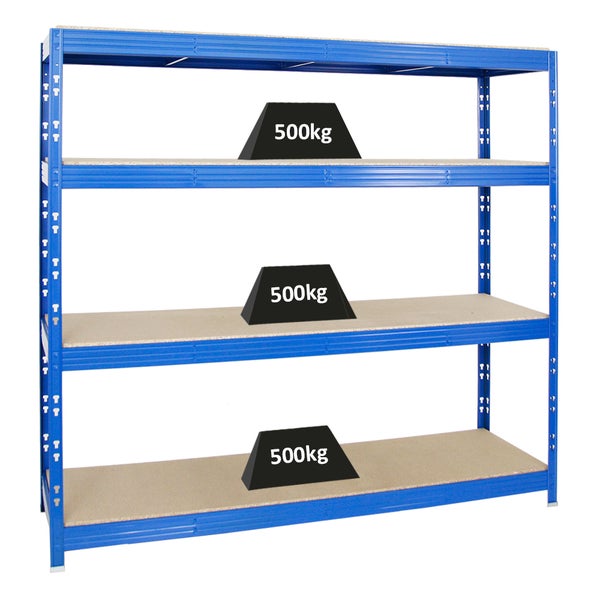 PROREGAL Profi Schwerlastregal Rhino HxBxT 180 x 200 x 60 cm 4 Spanplatten-Ebenen 16mm Fachlast 500 kg Blau