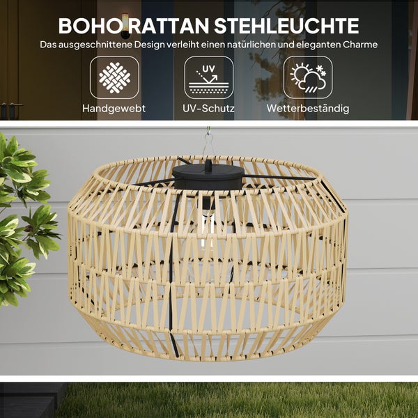 Outsunny Solar Stehlampe Rattan Solarlampen mit Lichtsensor Automatische Solarleuchte im Boho-Stil IP44 Wasserdichte Solarlampe Outdoor Lampe Solarlaterne für Garten Balkon Außen Rasen Hof