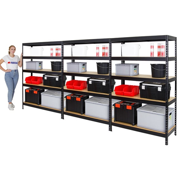 PROREGAL Mega Deal 3x Schwerlastregal Rivet HxBxT 180 x 120 x 45 cm Fachlast 250 kg Schwarz