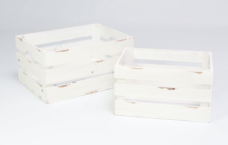 FRANK FLECHTWAREN | Universalkiste Used-Look, 2er Set, HOLZ, 30 x 22 x 16 cm, 36 x 26 x 18 cm, platzsparend ineinander verstaubar, Setpreis