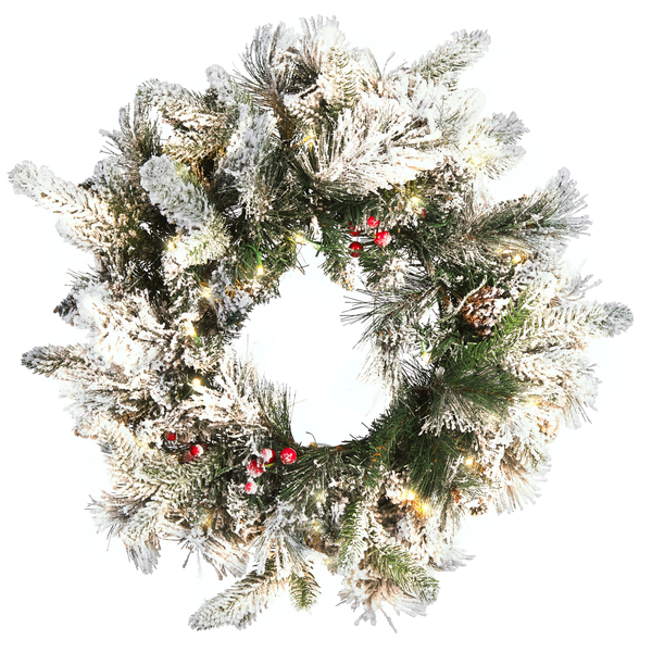 Dekokranz weiß mit LED-Beleuchtung Schnee bedeckt ⌀ 55 cm WHITEHORN
