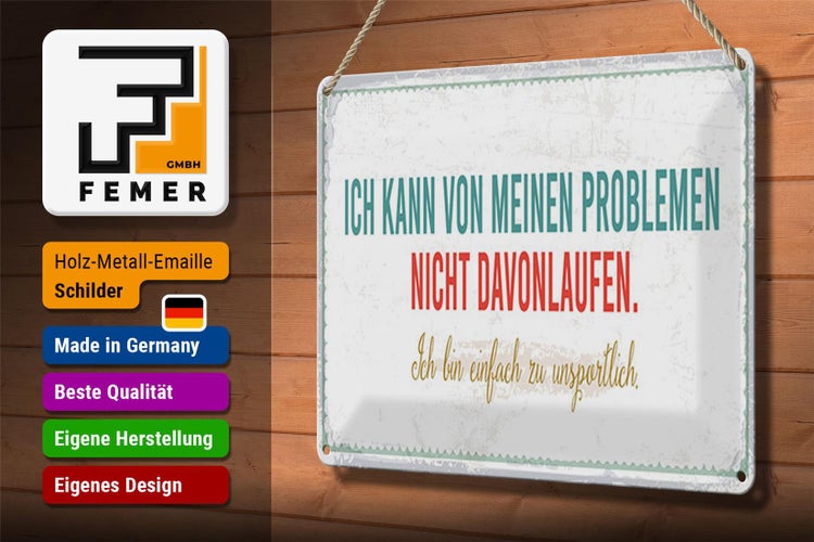Blechschild Spruch 30x20cm kann vor meinen Problemen nicht davonlaufen