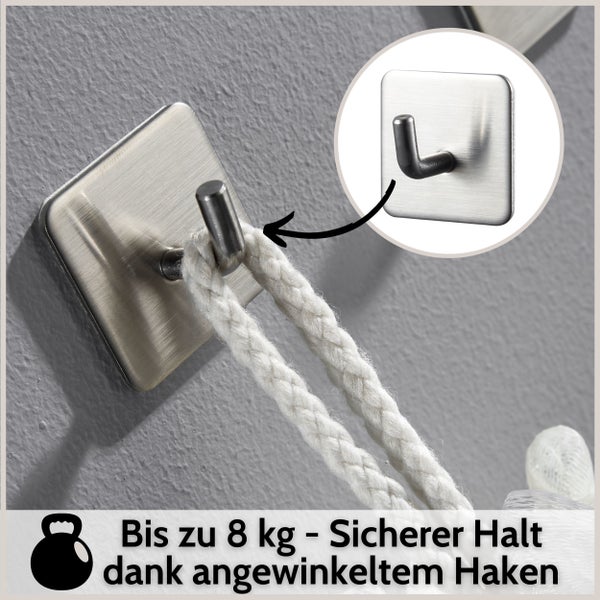 DEKAZIA® Klebehaken Bad | Wandhaken Edelstahl gebürstet Haken selbstklebend Handtuchhaken Küchenhaken selbstklebende Haken Handtuchhalter ohne Bohren Kleiderhaken selbstklebend Handtuch Haken Küche