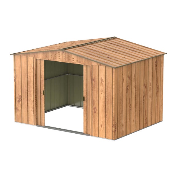 DURAMAX Metall-Gerätehaus 3,2x2,4m Holzoptik Gerätehaus aus Metall in natur, Geräteschrank mit 0,5 mm Wandstärke Gartenhaus