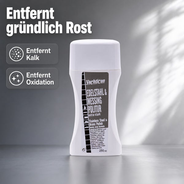 Yachticon Edelstahl und Messing Politur 250 Milliliter zur Reinigung von Rost Kalk und Oxidation auf Metalloberflächen.