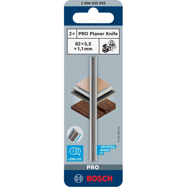 Bosch Pro Hobelmesser im Doppelpack, 82 x 5,5 x 1,1 Millimeter