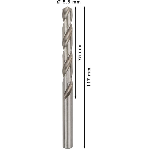Metallbohrer mit Durchmesser 8,5 mm und Gesamtlänge 117 mm