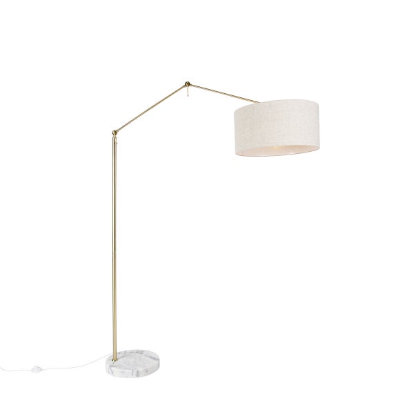 QAZQA - Design Stehleuchte I Stehlampe I Standleuchte I Lampe I Leuchte Gold I Messing mit Schirm hellgrau 50 cm verstellbar - Herausgeber I Wohnzimmer I Schlafzimmer - Stahl Länglich - LED geeignet E