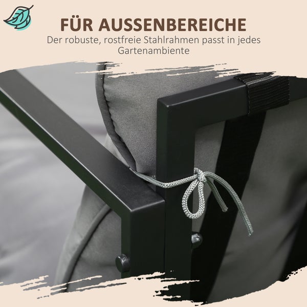Outsunny Gartenmöbel Set 4 Personen Stahl wetterfest Balkonmöbel-Set mit 2er Sofa, Sessel Glastisch Sitzkissen Outdoor Sitzgruppe Terrassenmöbel Gartengarnitur für Garten Terrasse Balkon Grau+Schwarz