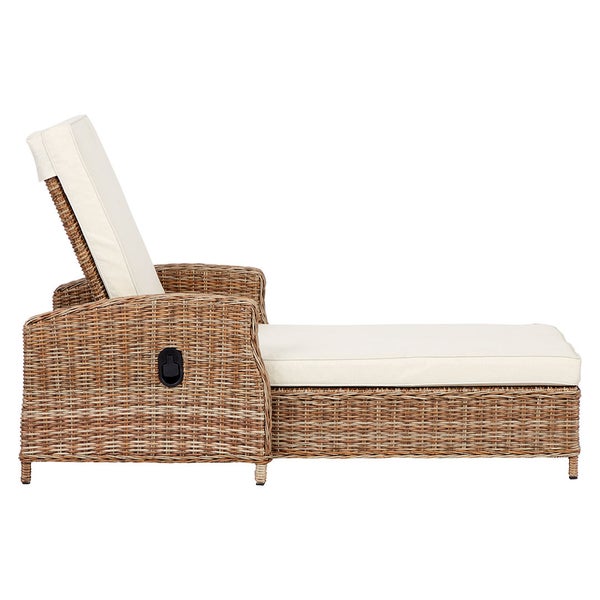 Gotland Sonnenliege Polyrattan mit Kissen natur, offwhite. 87 X 206 X 94 cm