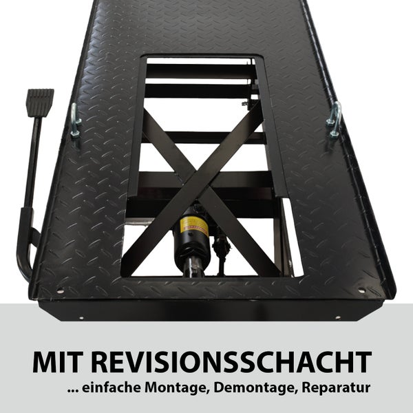 Motorrad Hebebühne mit Revisionsschacht für einfache Montage, Demontage und Reparatur.