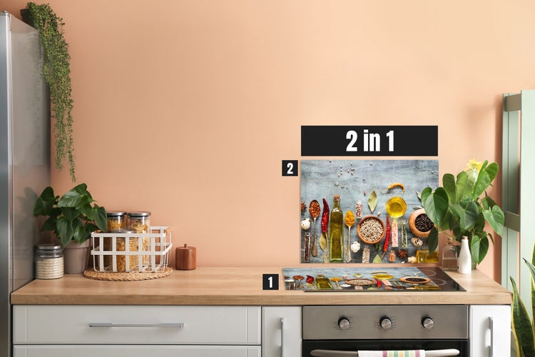 Herdblende-/Abdeckplatte Abdeckplatte Herd - Acrylglas Gewürze Öl | Spritzschutz | Küchenrückwand |  Lokal produziert Camping | COV00063 | 60cm x 52cm  x 0.4cm