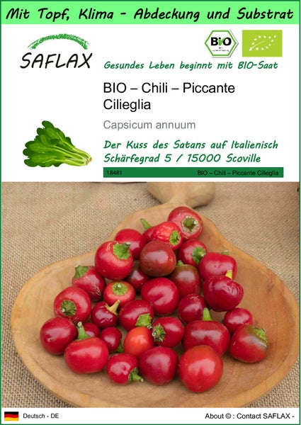 SAFLAX Garden to go - BIO – Chili – Piccante Cilieglia - Capsicum annuum - 10 Samen - Mit Topf, Klima - Deckel und Anzuchtsubstrat
