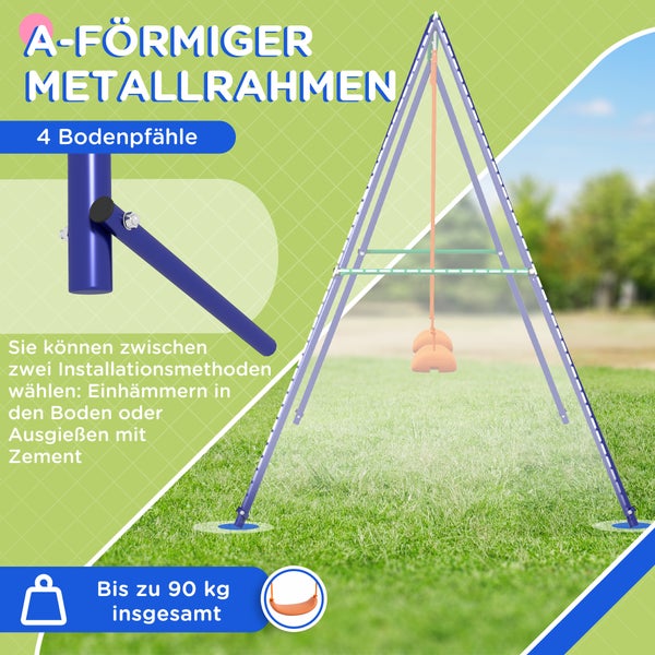 Outsunny Kinderschaukel-Set, Schaukelgestell mit 2 Schaukeln, Schaukelgerüst, Gartenschaukel für zwei Kinder 3-8 Jahre, Stahl, 2,69 x 1,6 x 1,8 m