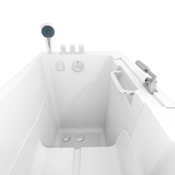 Begehbare Badewanne mit Haltegriff, Duschkopf und Armaturen