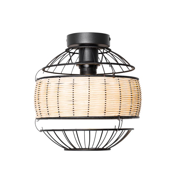 Deckenleuchte mit Lampenschirm aus Rattan und Metallgestell