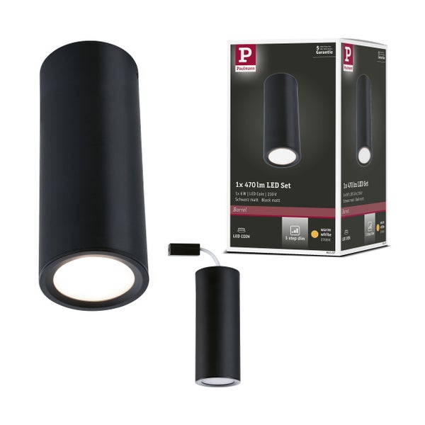 LED Deckenleuchte 3-Step-Dim Barrel 2700K 470lm 230V 6W dimmbar Schwarz matt