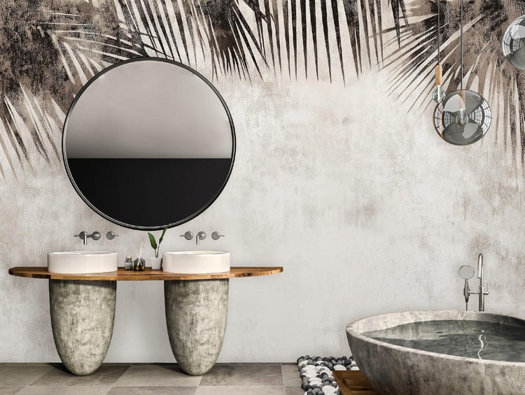 Fototapete Blätter Boho Beton Vlies Tapete Wohnzimmer 350x250 cm