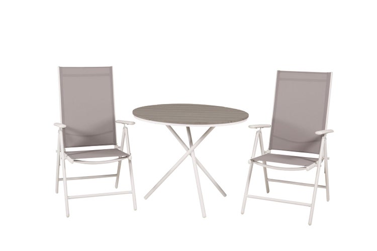Parma Gartenset Tisch Ø90cm und 2 Stühle Break weiß, grau, cremefarben. 90 X 90 X 74 cm