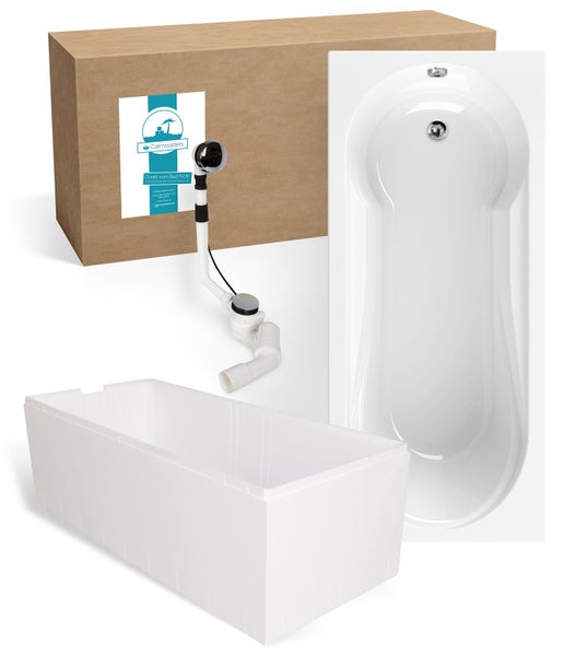 Calmwaters® Badewanne mit Dusche Komplettset 180x80 cm mit Wannenträger & Ablaufgarnitur, Acrylwanne Modern Small 2, Duschzone, Set Badewanne komplett 180 x 80, Duschbadewanne für 2 Weiß, 99000167