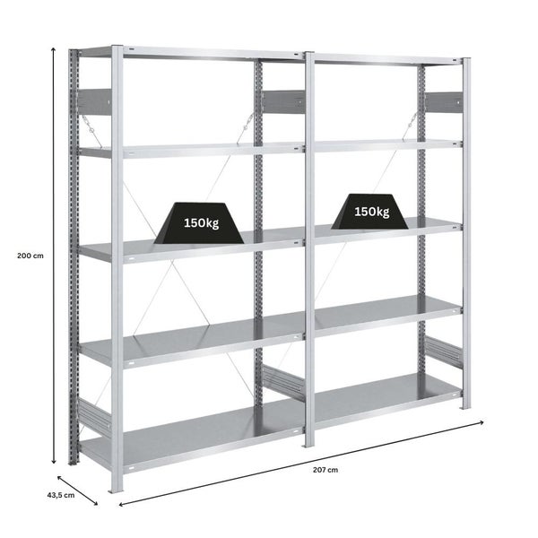 PROREGAL Schwerlastregal Silver Mamba Made In Germany  HxBxT 200 x 200 x 40 cm 5 Ebenen Je 150 kg Fachlast  Verzinkt
