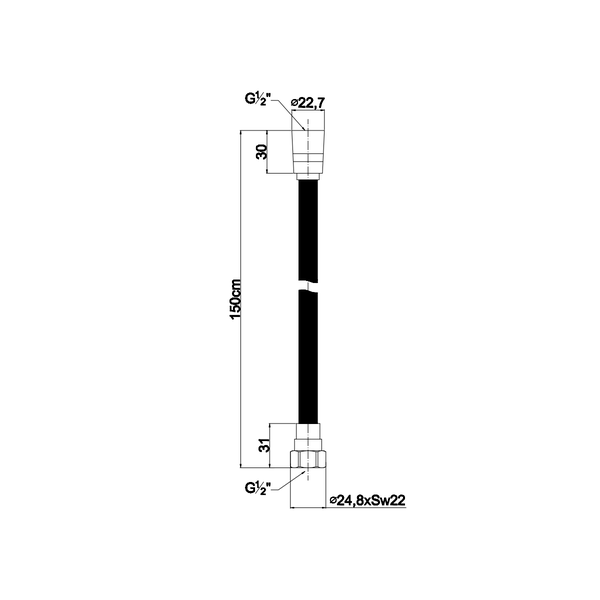 Brauseschlauch 150cm x 1/2 Zoll in schwarzer Farbe