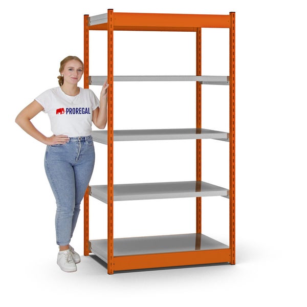 PROREGAL Fachbodenregal Stecksystem Vierkant-Profil Grundregal HxBxT 200 x 102,5 x 60 cm 5 Ebenen Einseitige Bauart Fachlast 200 kg Orange
