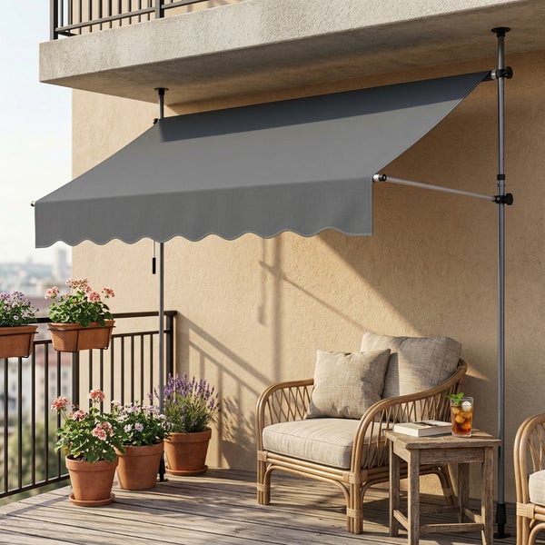 Teleskopstange mit robusten Füßen, hohe Stabilität, werkzeugloser Aufbau und einfache Klemmmontage.