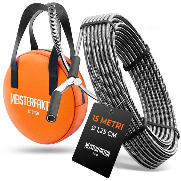 Meisterfaktur Rohrreinigungsspirale 3.0 [15m] - extra lang - Ideale Abflussspirale für eine umweltfreundliche Rohrreinigung - Die Rohrspirale für echte Heimwerker! (15 Meter - 1,25cm)