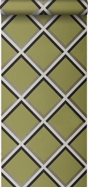 Origin Wallcoverings Tapete geometrisches Motiv Olivgrün - 52 cm x 10,05 m - 307125