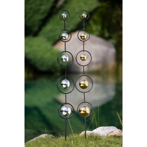 Gartenstecker GILDE BALLS Gartendeko silber Höhe 123cm Metall