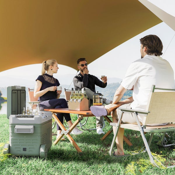 Outsunny 33 Liter Kompressor Kühlbox elektrische Kühlbox mit LED Rolle Kühlfunktion leise Gefrierbox Thermobox Mini Kühlschrank 12/230 Volt für Auto Steckdose LKW Camping Boot Grün