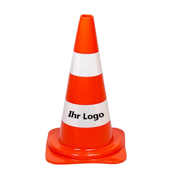 Leitkegel 10 Stück UvV Werbe-Pylonen mit Logo/Text Warnleitkegel Kegel orange (10 Kegel+Logo) / weiße Folie tagesleuchtend