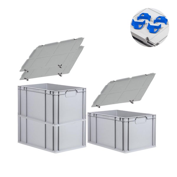 PROREGAL Spar Set 3x Eurobox Nextgen Economy Mit Auflagedeckel & 4x Schiebeschnappverschlüsse Blau Griffe Geschlossen HxBxT 32 x 40 x 60 cm 65 Liter