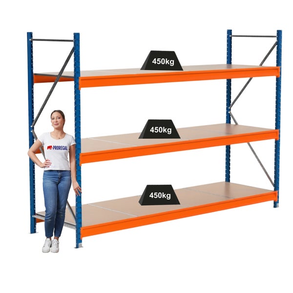 Lagerregal mit drei Ebenen, Traglast 450 Kilogramm pro Ebene
