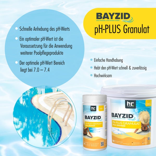 Mehrere Eimer Bayzid pH-Plus Granulat zur Poolpflege, 5 Kilogramm